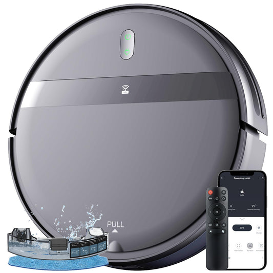 Kilgone Robot Vacuum and Mop Combo - WiFi/Alexa/App, Robotic Vacuum Cleaner, Ultra-Slim & Quiet, Tangle-Free, Auto Recharge, Multi-Surface Cleaning, Cleans Carpets, Hard Floors & Pet Hair Efficiently