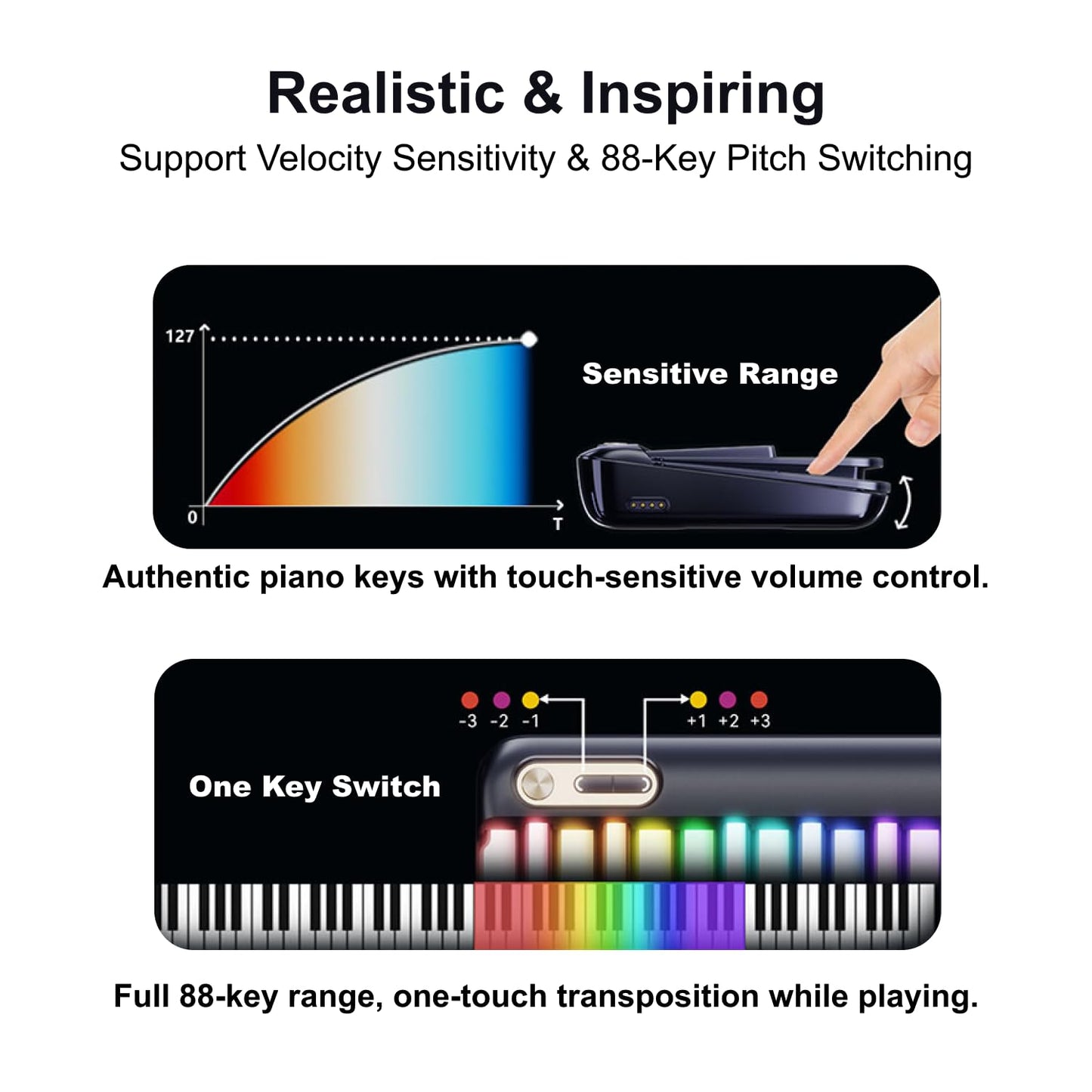 PopuPiano 24‑Key Expandable Smart Portable Modular Keyboard Extension Accessory (Requires Base Kit) RGB LED Keys One‑Man Band Mode MIDI & Bluetooth LE Compatible AI Composition 100+ Instrument Voices