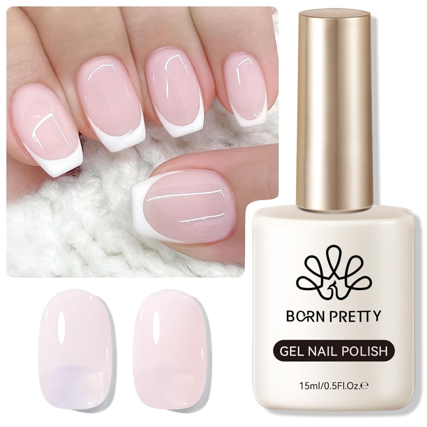 Born Pretty Jelly Gel Nail Polish, Light Pink Sheer Crystal Transparent Gel Nail Polish For All Seasons, Hema-Free Nail Art Design Translucent Gel Nail Soak Off Gel Polish Nail Art DIY 15ML