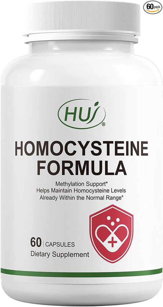 HUJ Homocysteine Formula Supplement - with B2, B12, Folate & Betaine HCl - for Homocysteine Metabolism & Methylation Support*- 60 Capsules