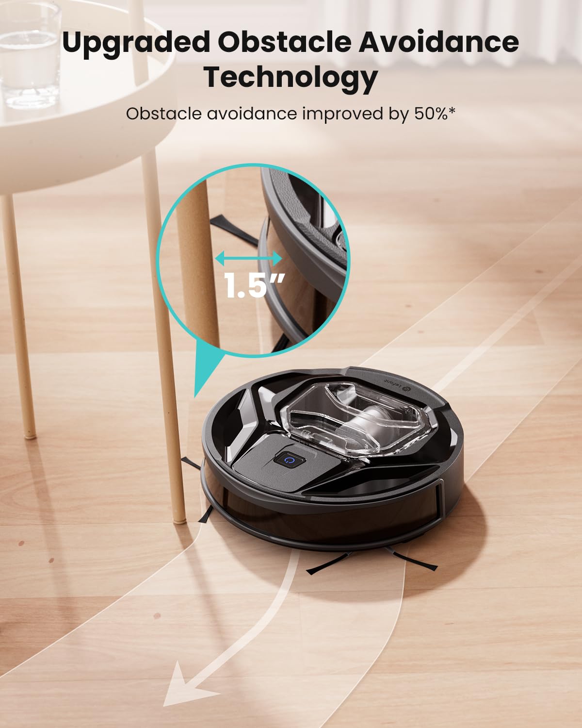 Lefant M320 Robot Vacuum Cleaner Featuring Carpet Detection, 6000Pa Powerful Suction, 210 Minutes runtime, Making it Ideal for Hard Floors and pet Hair, Black.