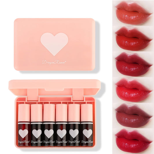 6 Colors Lip Tint Stain Set,Korean Lip Gloss Lip Tint Stain Mini Liquid Lipstick Multi-use Lip and Cheek Tint