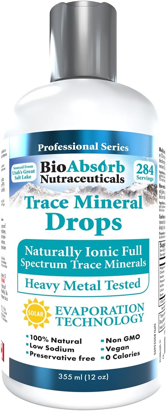 Bio Absorb Trace Mineral Drops. Heavy Metal Tested. 284 Servings of Organic Trace Minerals from Concentrated Utah's GSL Sea Water. 125mg of Ionic Magnesium (12 oz)