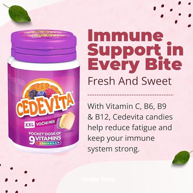Cedevita Multivitamin Healthy and Sweet Candies with 9 Essential Vitamins in Mix Pot Flavor – A Pocket Full of Vitamins Immune System Booster – Pack of 15 Candies, 58.5g