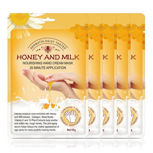 Hand Peeling Mask 5 pack, Hand Masks Moisturizing Gloves, Repairing Glove for Dry Skin, Remove Dead Rough Skin (honey and milk)