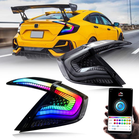 T T-ABC New RGB Taillight Compatible with Honda Civic 2016-2021 Tail Light Sedan Touring Sport EX EXL LX Rear Lights 10th Gen Accessories LED Sequential Custom Back Replacement (Starry S Multicolored)