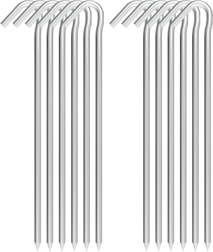 9 Inch Galvanized Tent Stakes Metal Tent Pegs 12 Pack Heavy Duty Yard Inflatable Stakes Garden Edging Fence Hooks Camping Pegs for Gardening & Canopies, Outdoor Christmas Decorations