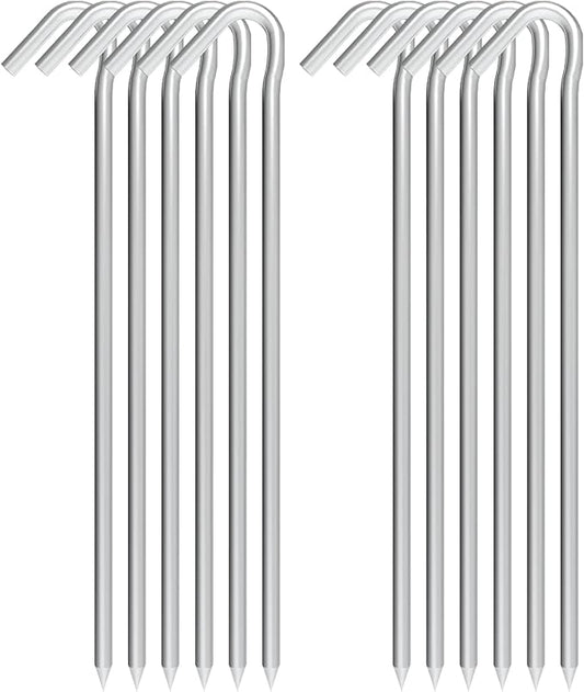 9 Inch Galvanized Tent Stakes Metal Tent Pegs 12 Pack Heavy Duty Yard Inflatable Stakes Garden Edging Fence Hooks Camping Pegs for Gardening & Canopies, Outdoor Christmas Decorations