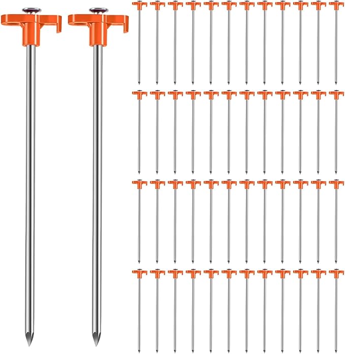 50 Pack Tent Stakes Heavy Duty 10 Inch Camping Stakes Yard Stakes Metal Tent Pegs for Ground Stakes Tent Spikes for Camping Garden Yard (Orange)