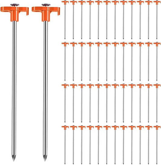 50 Pack Tent Stakes Heavy Duty 10 Inch Camping Stakes Yard Stakes Metal Tent Pegs for Ground Stakes Tent Spikes for Camping Garden Yard (Orange)