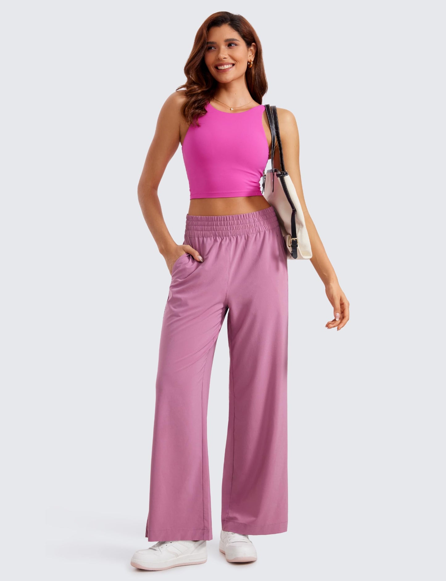 CRZ YOGA Lightweight Wide Leg Pants for Women 30" High Waisted Casual Lounge Travel Work Pants with Pockets Loose Fit Summer Velvet Dust X-Large