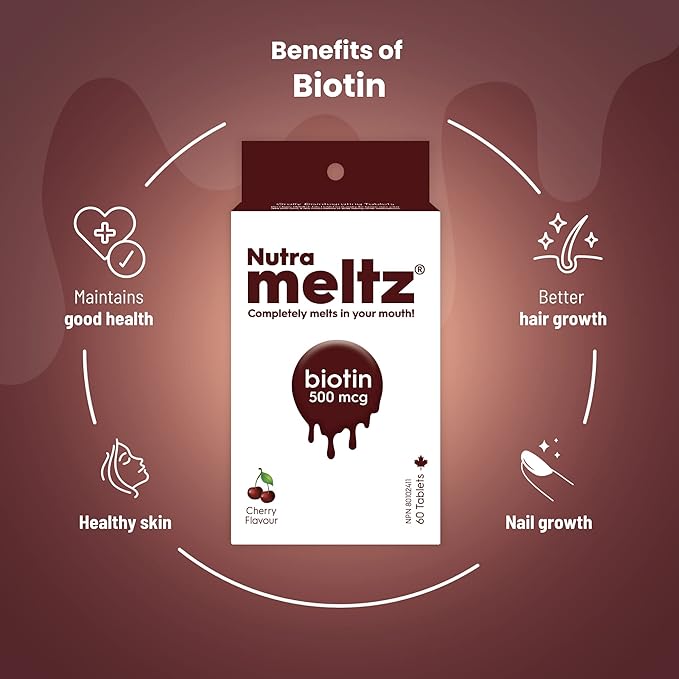 Biotin 500 mcg I Supports Healthy Hair, Nail & Skin I 60 Melting Tablets - 1 Pack I Cherry Flavor