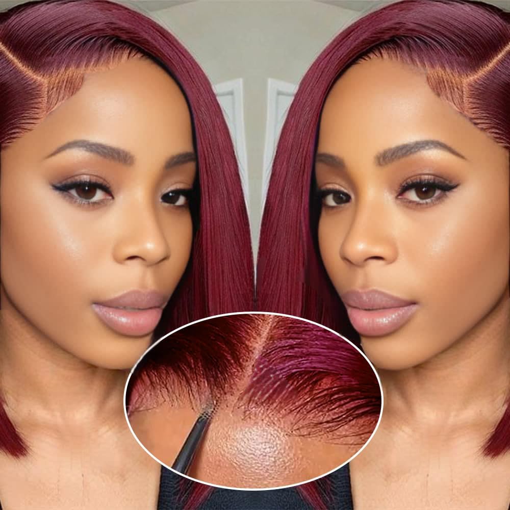 GUDOZO 99J Burgundy Glueless Wigs Human Hair Pre Plucked Pre Cut 200% Density Bob Wig Human Hair 10 Inch 9x6 HD Lace Front Glueless Wigs Human Hair Pre Plucked Pre Cut