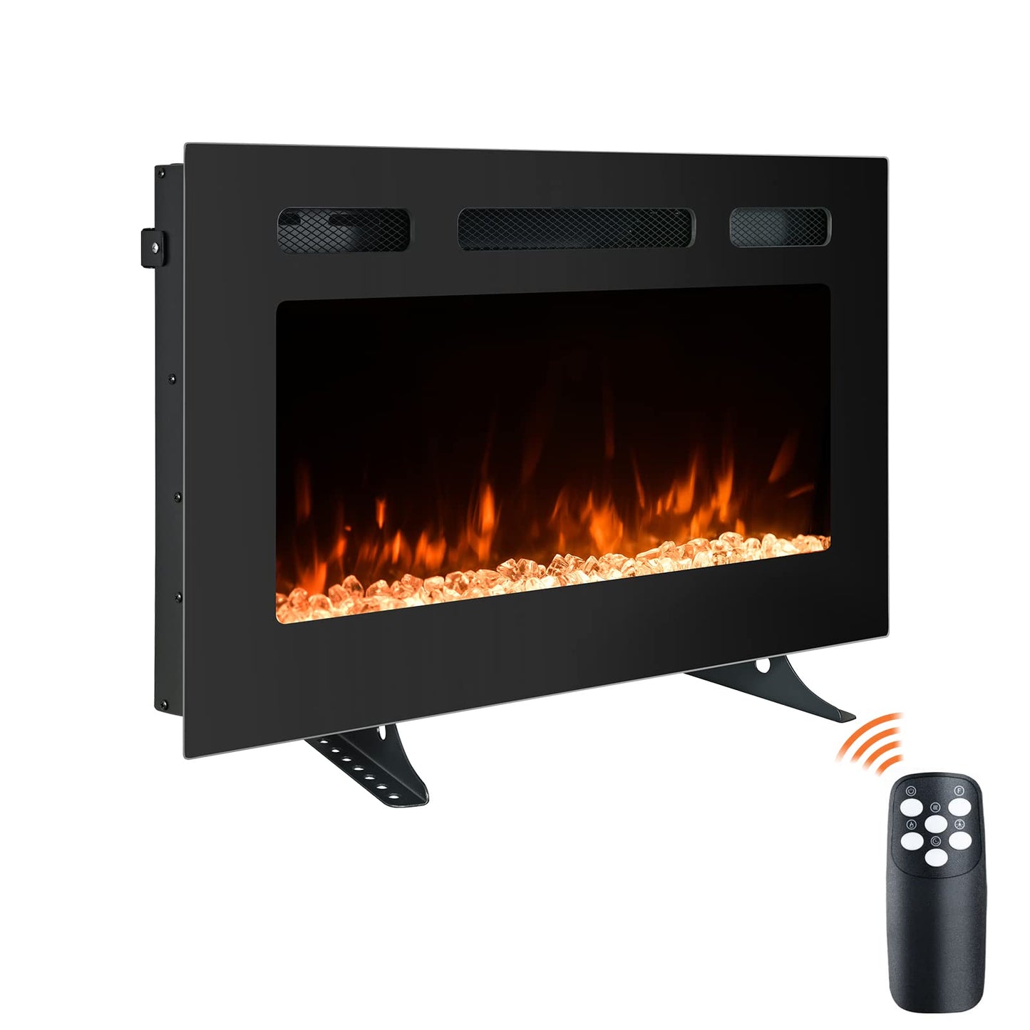 Cozy Daisy Electric Fireplace Heater,Wall Mounted and in-Wall Recessed,with Touch Screen, Realistic 12 Color Flame, Remote Controller/Log & Crystal Hearth Options,750W-1500W,Black (30 inch)