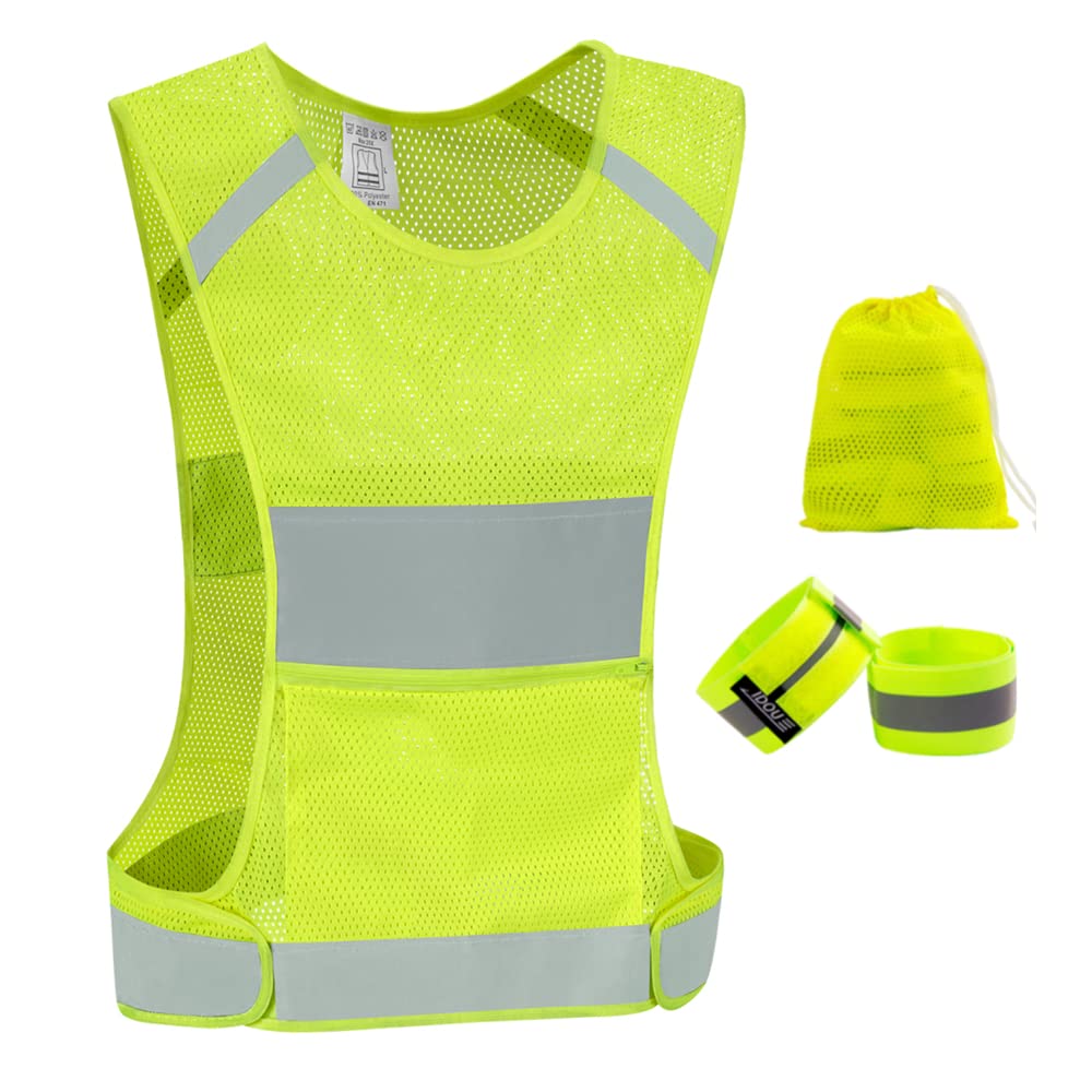 IDOU Reflective Vest Safety Running Gear with Pocket, Ultralight &Adjustable Waist&360°High Visibility for Running,Biking,Walking