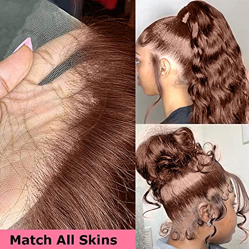 200% Density 13x4 Auburn Brown Body Wave Lace FrontWigs Chestnut Brown Colored Human HairWigs For WomenHD Transparent Lace FrontWig Human Hairwith Baby Hair 24 Inch