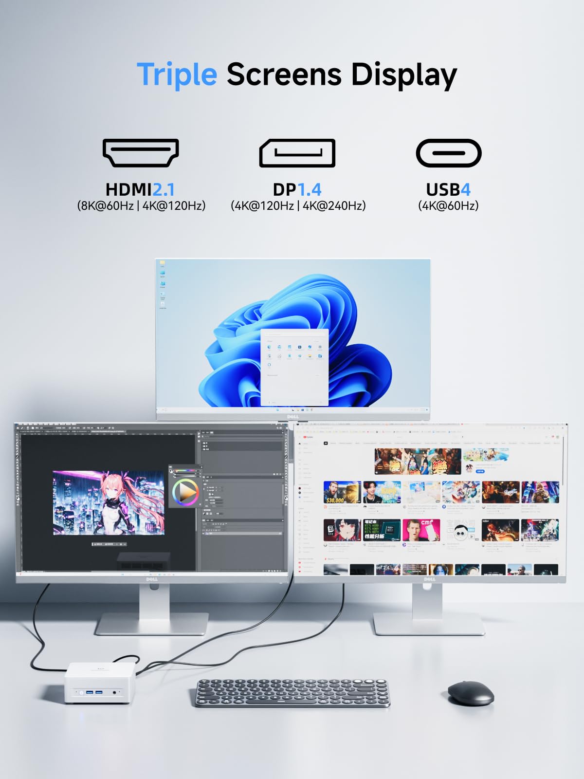 MINISFORUM UM880 Plus Mini PC AMD Ryzen 7 8845HS(8C/16T, up to 5.1GHz), 32GB DDR5 1TB PCIe4.0 SSD, HDMI+DP+USB4 Triple Outputs, OCuLink Port, 2.5G LAN, 5x USB Port, Radeon 780M Graphics Micro Computer