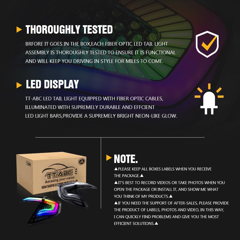 T T-ABC New RGB Taillight Compatible with Honda Civic 2016-2021 Tail Light Sedan Touring Sport EX EXL LX Rear Lights 10th Gen Accessories LED Sequential Custom Back Replacement (Starry S Multicolored)