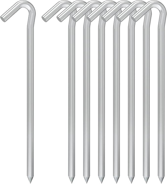 9 Inches 8 Pack Heavy Duty Tent Stakes, Metal Ground Stakes for Camping, Garden or Inflatable, Galvanized Steel Pegs for Yard and Outdoor Decorations