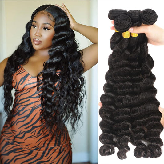 Brazilian Loose Wave 4 Bundles 18 20 22 24 Inch 100% Unprocessed Virgin Remy Loose Deep Wave Human Hair Weave Bundles 9A Grade V
