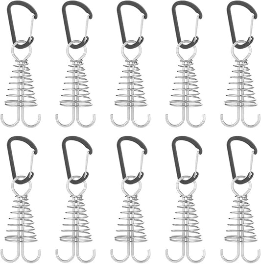Morobor Deck Anchor Pegs, 10pcs Windproof Aluminium Alloy Fish Bone Tent Stakes with Spring Buckle Portable Wind Rope Anchor for Outdoor Camping