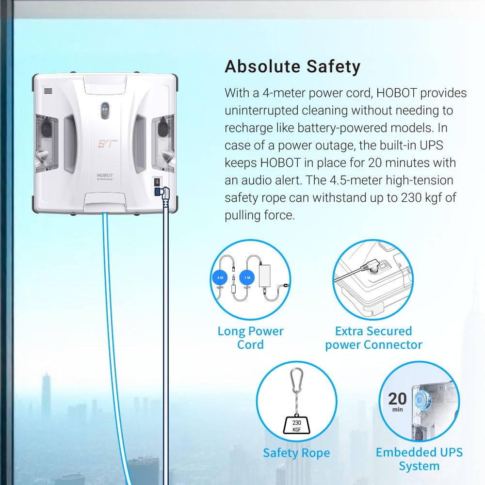 HOBOT S7 Pro Dual Mop Polish Hand Wiping Tec Window Cleaning Robot, 15nm Dual Ultrasonic Spray, 4800Pa Suction, App & Remote Control | for Framed/Frameless Glass, Any Thickness, Indoor/Outdoor Use