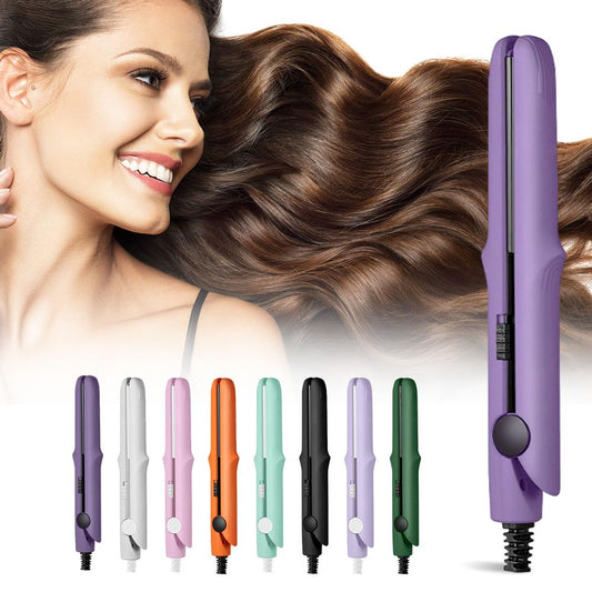 2025 New Mini Dual Purpose Curling Iron, 2 in 1 Mini Curling Wand & Flat Iron Hair Straightener, Portable Travel Curling Wand for Women Short Hair, Hair Straightener for All Hair Types (Purple)