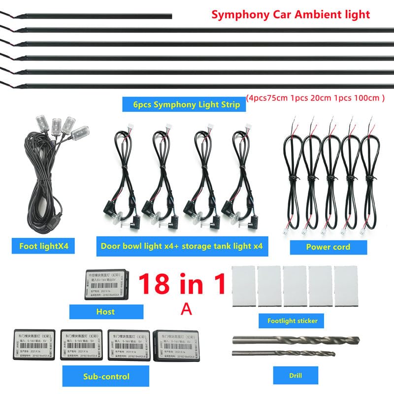 18 in 1 Symphony car Ambient Lights RGB car Interior Acrylic Light Guide Fiber Optic Universal Car Decoration Atmosphere Lights