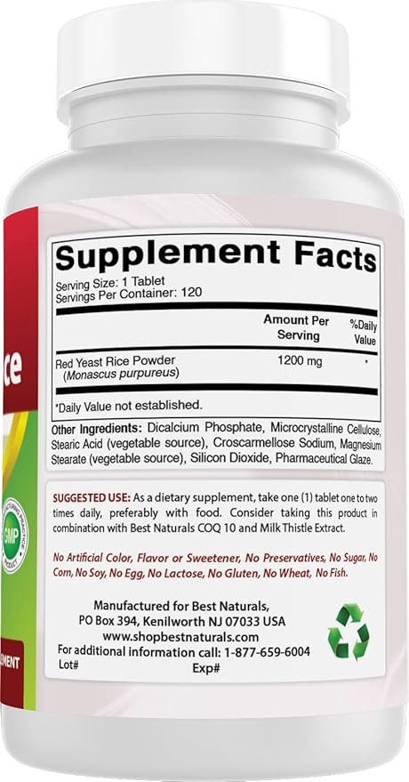 Best Naturals Red Yeast Rice 1200 mg (Non-GMO) 120 Tablets (120 Count (Pack of 3))