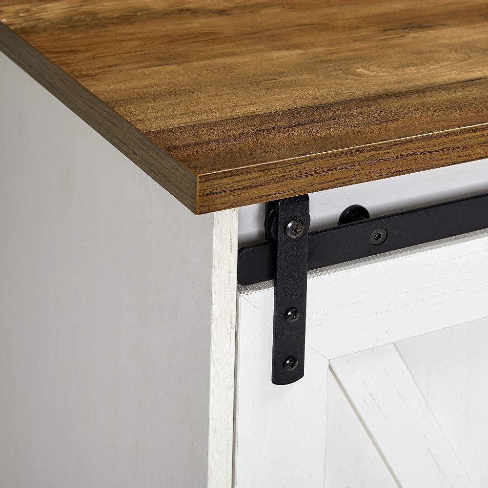 AMERLIFE Fireplace TV Stand with Sliding Barn Door for TVs up to 65", Farmhouse 59" Fireplace Entertainment Center with Storage Cabinets/Adjustable Shelves, Distressed White & Barnwood