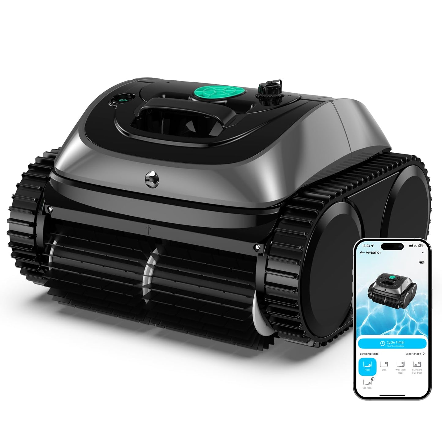 WYBOT C1 Robotic Pool Vacuum for Inground Pools, Cordless Pool Cleaner, 4-in-1 Wall & Waterline Cleaning Up to 1,614Sq.ft, Smart Navigation, App Support