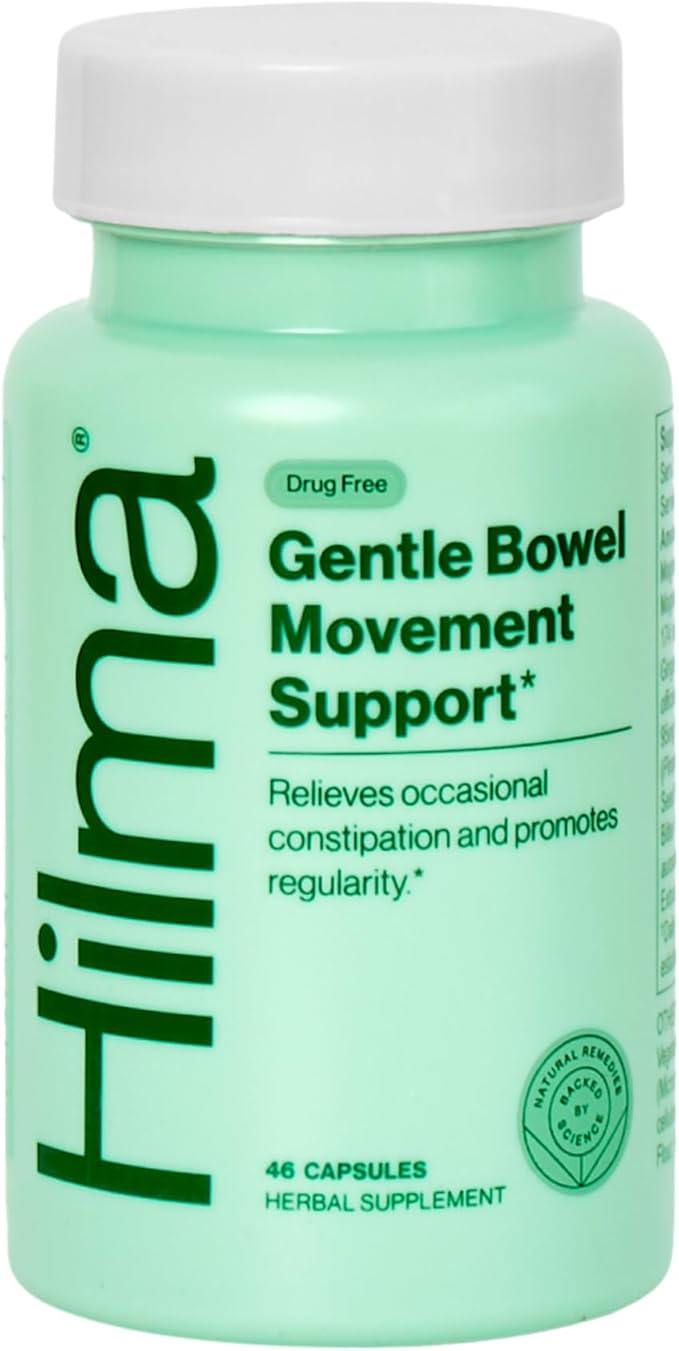 Hilma Gentle Bowel Movement Supplements with Magnesium Citrate, Natural and Gentle Laxatives for Constipation w/Magnesium Citrate, Ginger, Anise and Bitter Orange, 46 Vegan Capsules