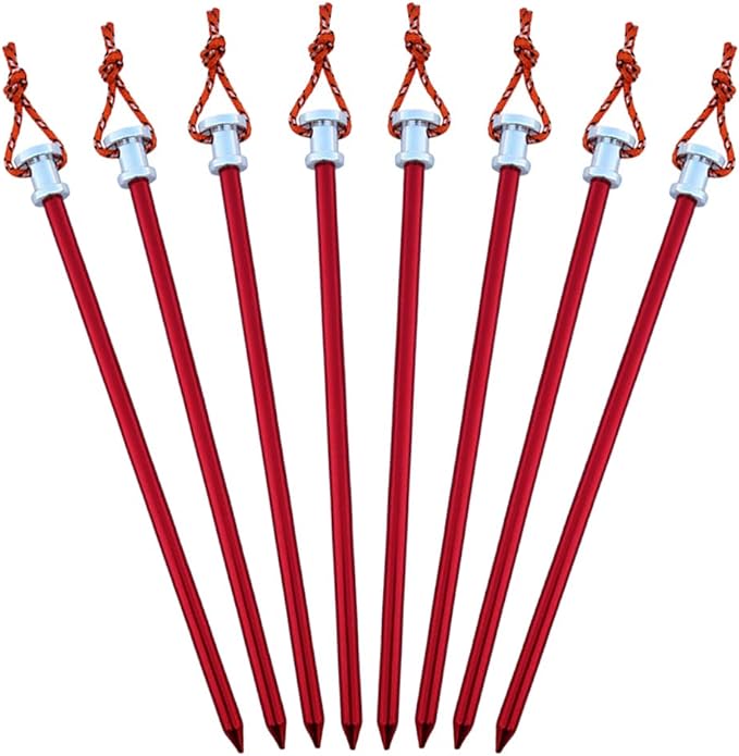 Tent Stakes Pegs 9 inch, Lightweight Aluminum Alloy Tent Canopy Nail for Outdoor Camping, Hiking, Picnic Blanket, Beach Mat, Yard Fence 8 Pack