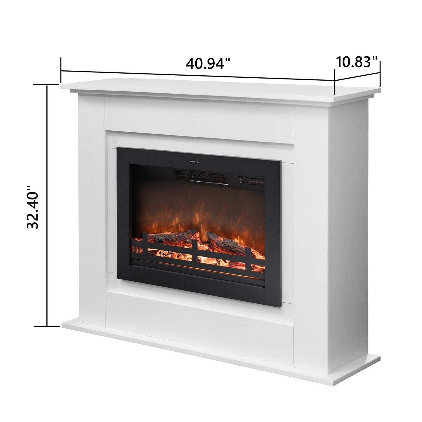 Rodalflame 41" Electric Fireplace with Mantel, Wooden Surround Firebox, Freestanding, Adjustable Flame Brightness, Ivory White, Set of 2