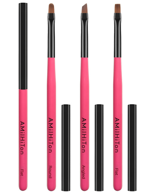 3PCS for OPI Nail Polish Remover Brush, AMilHiTon Nails Clean Up Brushes, Round/Angled/flat Acetone Resistant Nail Art Designs, and Tidying Up Polish Mishaps on Cuticles（Rose Red）