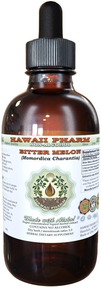 Bitter Melon Alcohol-Free Liquid Extract, Organic Bitter Melon (Momordica Charantia) Dried Fruit Glycerite Hawaii Pharm Natural Herbal Supplement 2 oz