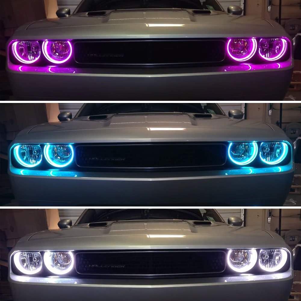 iJDMTOY 180-LED RGB Multi-Color LED Angel Eyes Halo Rings Compatible With 2008-2014 Dodge Challenger w/Wireless Remote Control