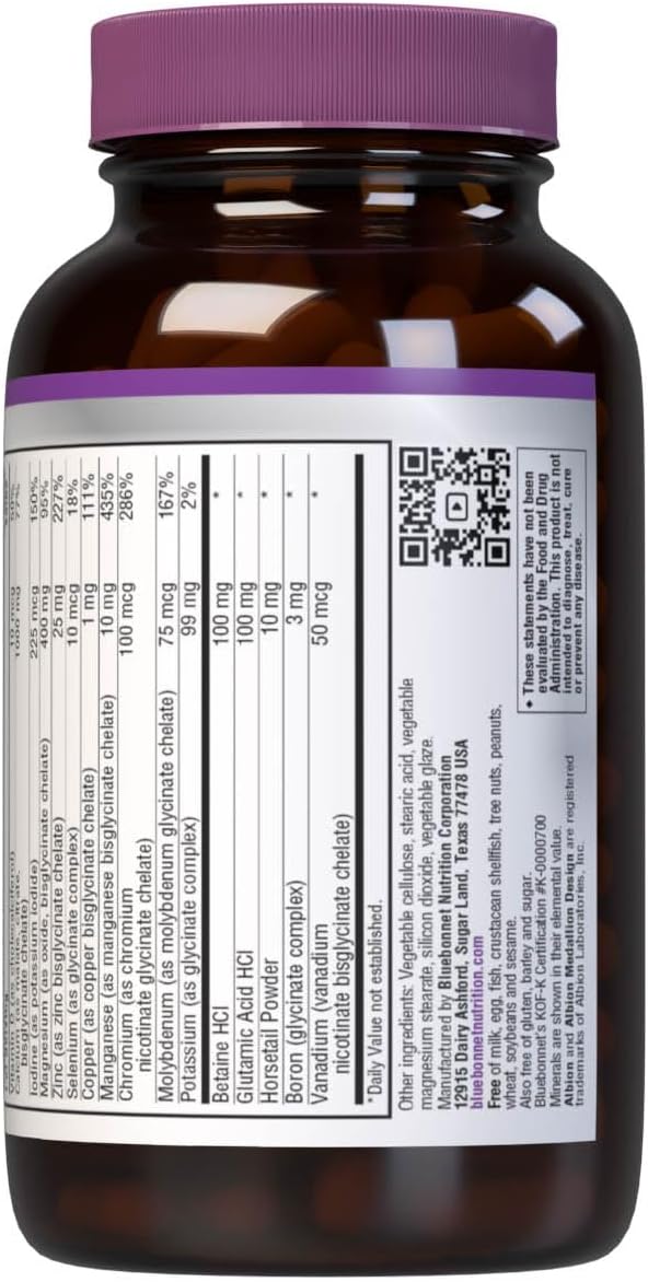 Bluebonnet Nutrition High Potency Chelated Multiminerals (Iron-Free), Albion Chelated Minerals, Soy-Free, Gluten-Free, Non-GMO, Kosher Certified, Dairy-Free, 120 Caplets, 40 Servings