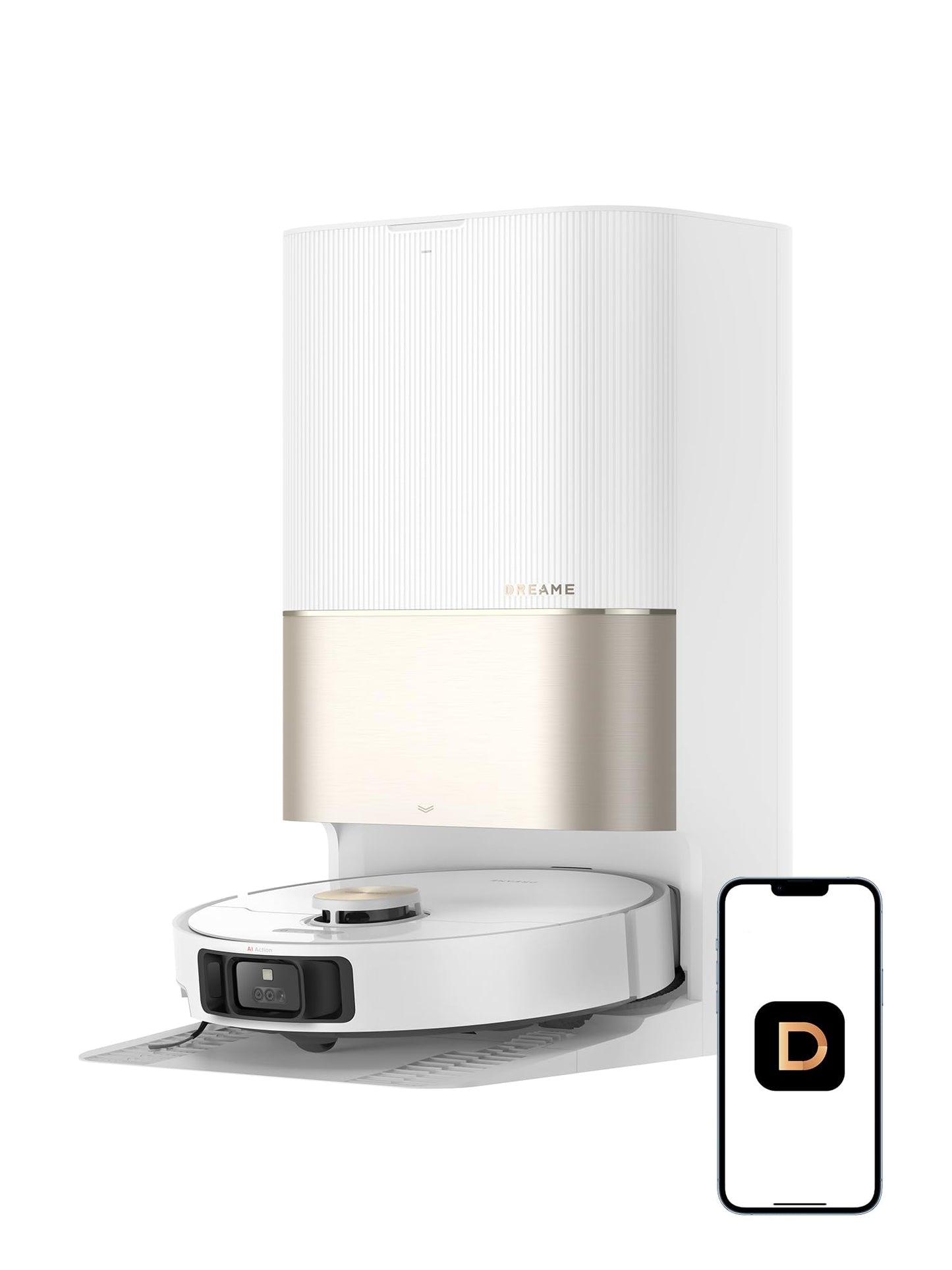 DREAME X40 Ultra Robotic Vacuum with Removable & Liftable Mop, 12,000Pa Suction, Side Brush Extensive Cleaning, 158°F Mop & Washboard Self Cleaning, Auto-Empty, Auto Refill, liftable Brushes White