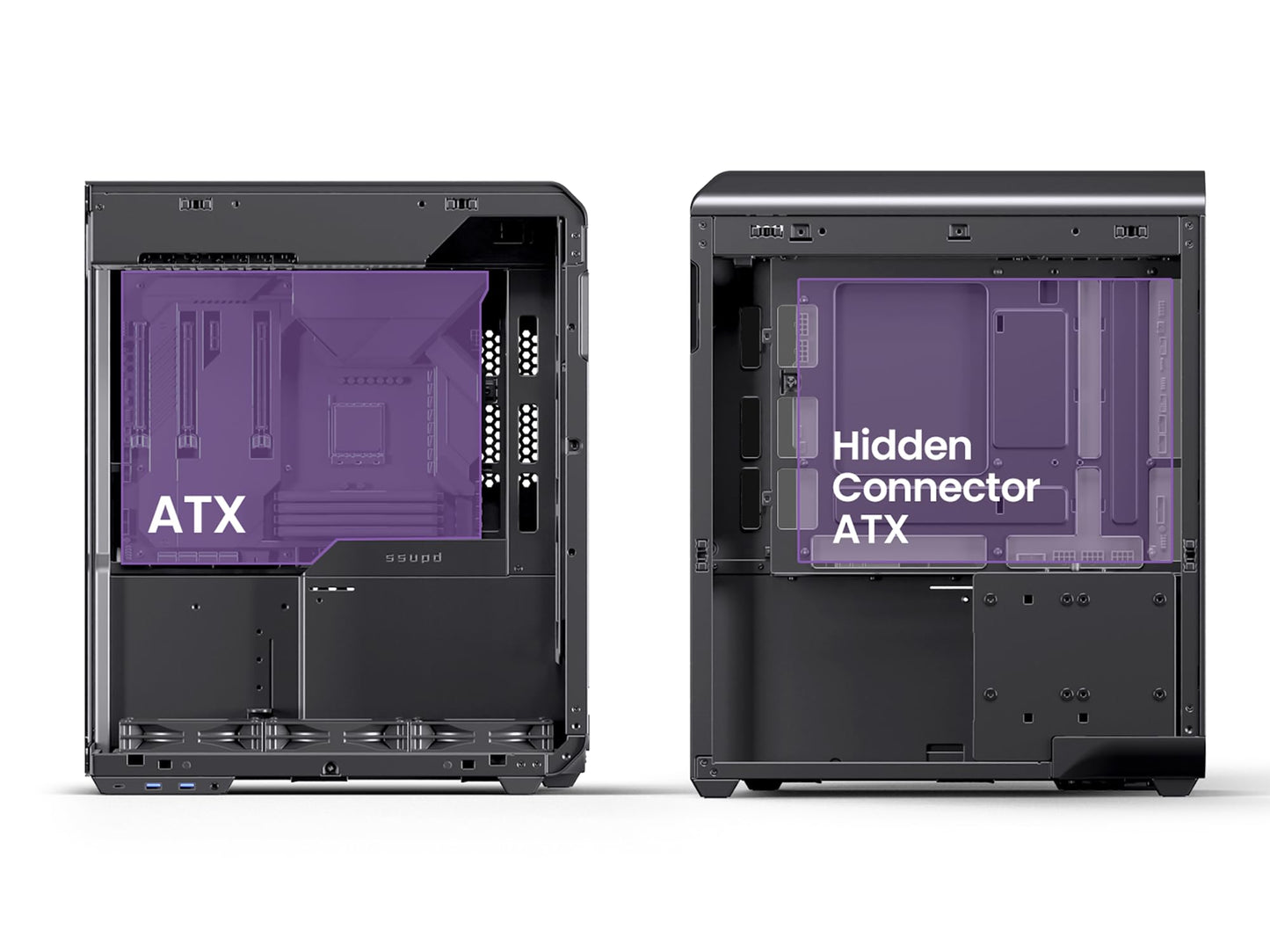 SSUPD Xhuttle Black ATX Mid Tower Gaming Case, with a Dual - Chamber Design, Panoramic Tempered Glass,Vertical GPU Airflow, Includes 3 x 120mm ARGB Reverse Fan, RGB Strip