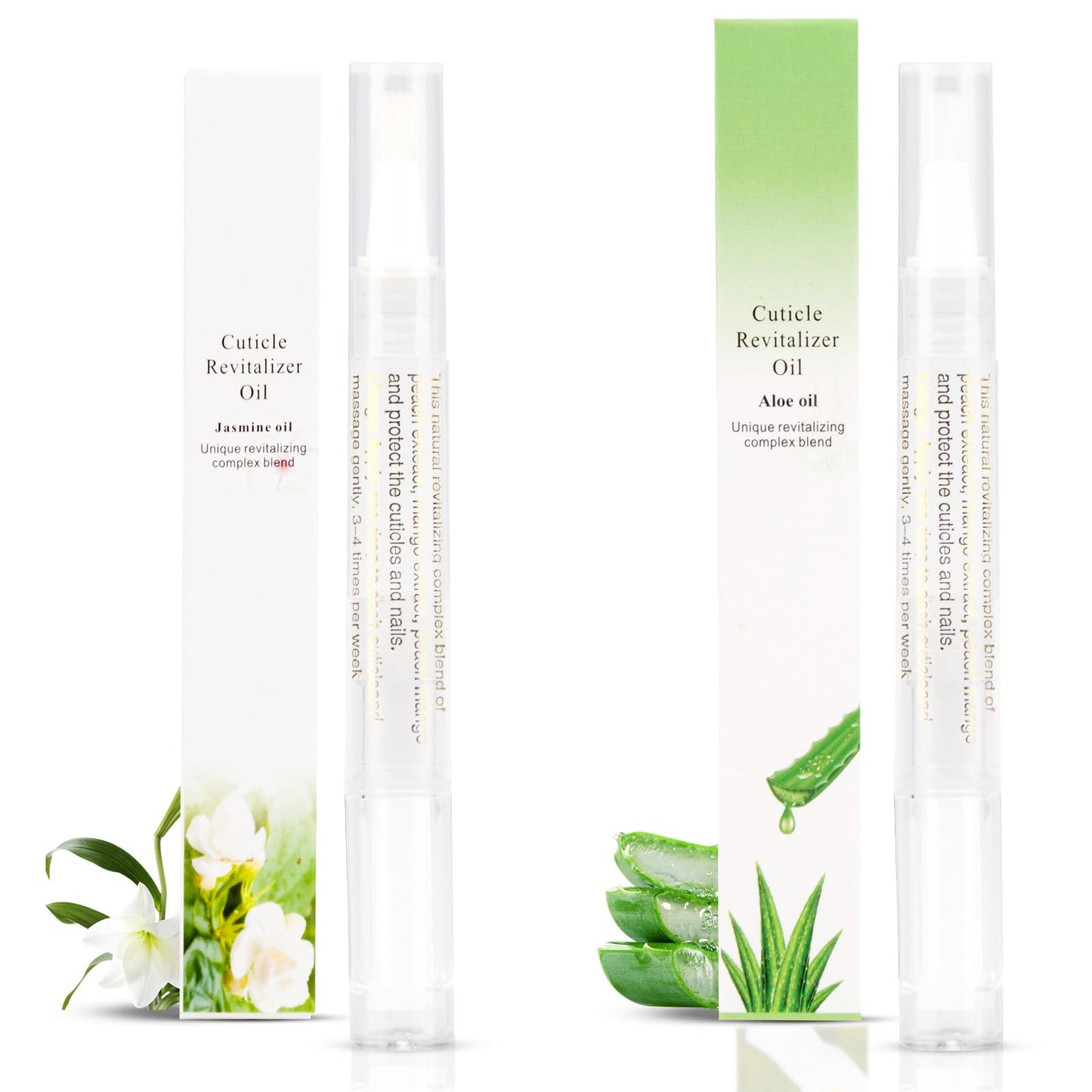 Meschett 2PCS Cuticle Oil Pens for Nail Care,Cuticle Revitalizer Oil Pen with Soft Brush,Cuticle Oil to Prevent Nail Cracking and Dry (Aloe & Jasmine Flavor)