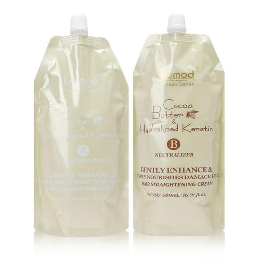 Bremod Performance Hair Straightening Rebonding Cream Cocoa Butter Hydrolyzed Keratin Hair Treatment Hair Straightener Cream for Straighter Shinier and Healthier Hair, All Hair Types 2*16.9Fl Oz