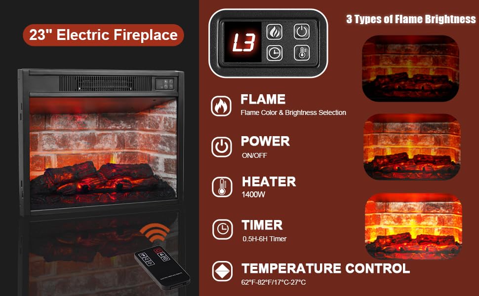 72" LED Electric Fireplace with Mantel, Fireplace TV Stand for 80 Inch TV, Entertainment Center with 23'' Red Brick Fireplace, Delicate Three-Dimensional Molding with Remote Control for Living Room