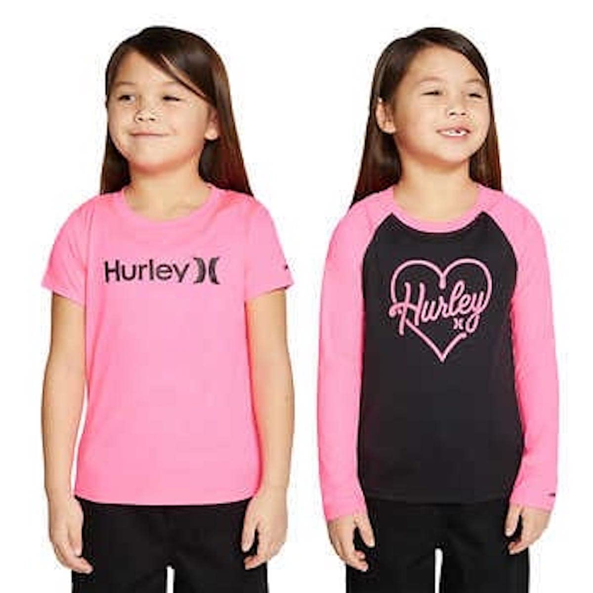 Hurley Youth Girl's 2 Pack UPF 50+ Sun Protection Tees (as1, Alpha, l, Regular, Pink, Large(14/16))