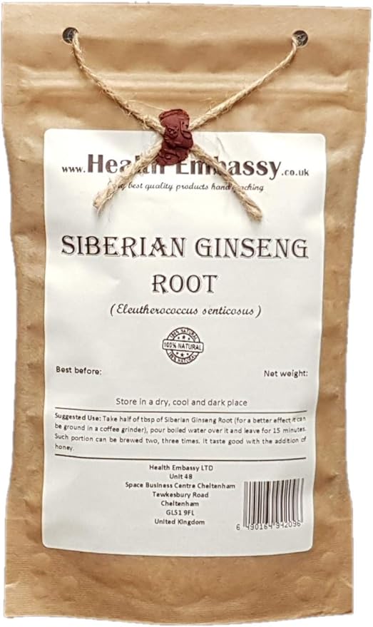 Health Embassy Siberian Ginseng Root Cut Tea | Eleutherococcus senticosus | Herbal Tea (100g)