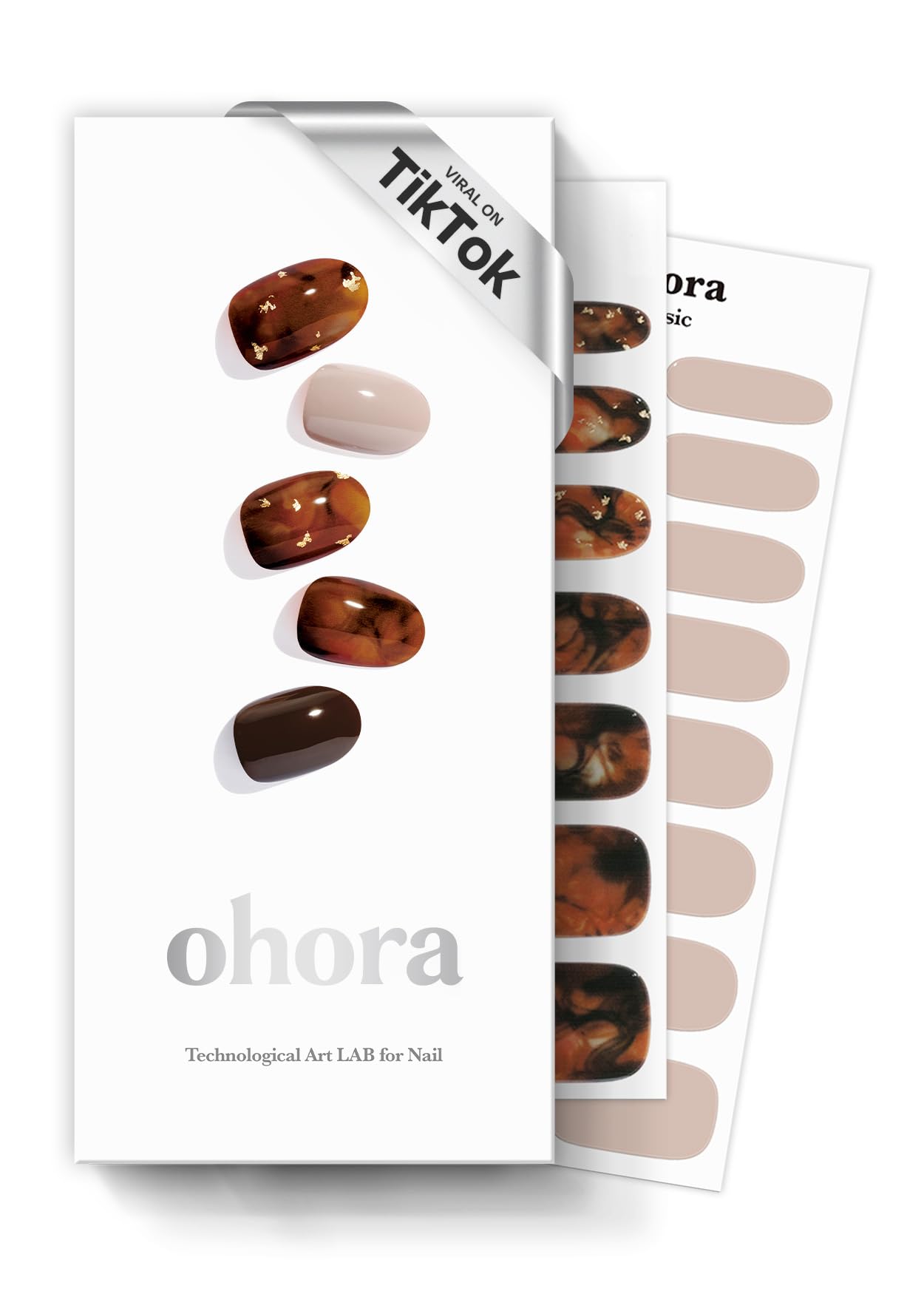 ohora Semi Cured Gel Nail Strips (N Brown Sugar) - Brown, Marble, Works with Any UV/LED Lamps, Salon-Quality, Long Lasting, Easy to Apply & Remove - Includes 2 Prep Pads, Nail File & Wooden Stick