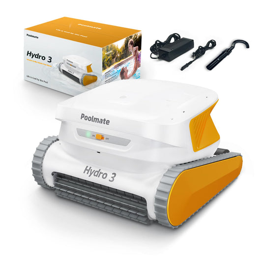 Poolmate 2025 Hydro3 Robotic Pool Cleaner for Inground/Above Ground Pools, 150W Cordless Pool Vacuum, Max 200min Runtime, 4.1L Filter Basket, Auto Waterline/Wall Cleaning, Max 1076 sq.ft Coverage