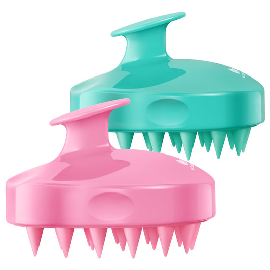 HEETA Hair Scalp Massager Shampoo Brush 2 Pack, Soft Silicone Bristles to Remove Dandruff, Waterproof Hair Scrubber for Both Wet Dry Hair, Suitable for Men & Women (Green & Pink)