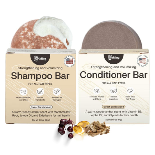 The Earthling Co. Shampoo & Conditioner Bar Set - Promote Hair Growth, Strengthen & Volumize All Hair Types - Paraben & Sulfate Free Formula with Natural Ingredients for Dry Hair (Sweet Sandalwood)