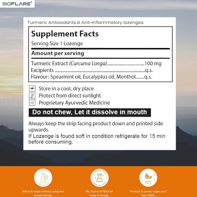 BIOFLARE® Turmeric Advance Formula Lozenges for Sore Throat Relief | Clinically Tested Turmeric Supplement for Immunity, Inflammation, Liver Support & Digestive Health (3-Pack)